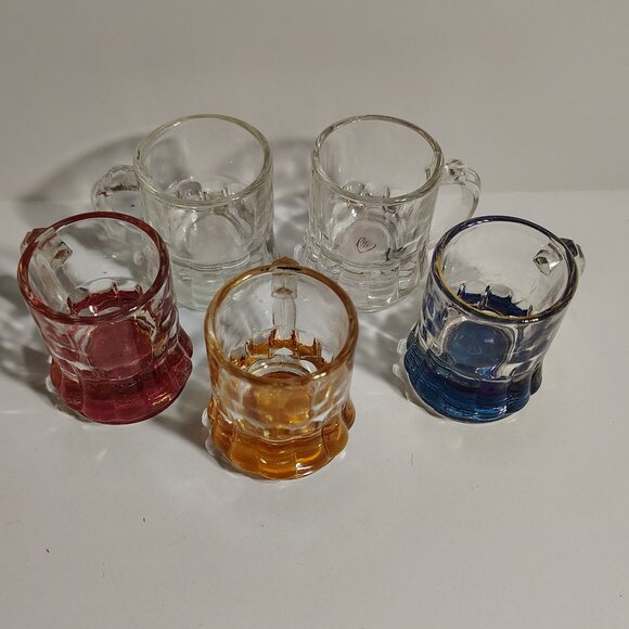 Set of Five Stamped Federal Glass Mini Mugs / Shot Glasses - Picture 3 of 4